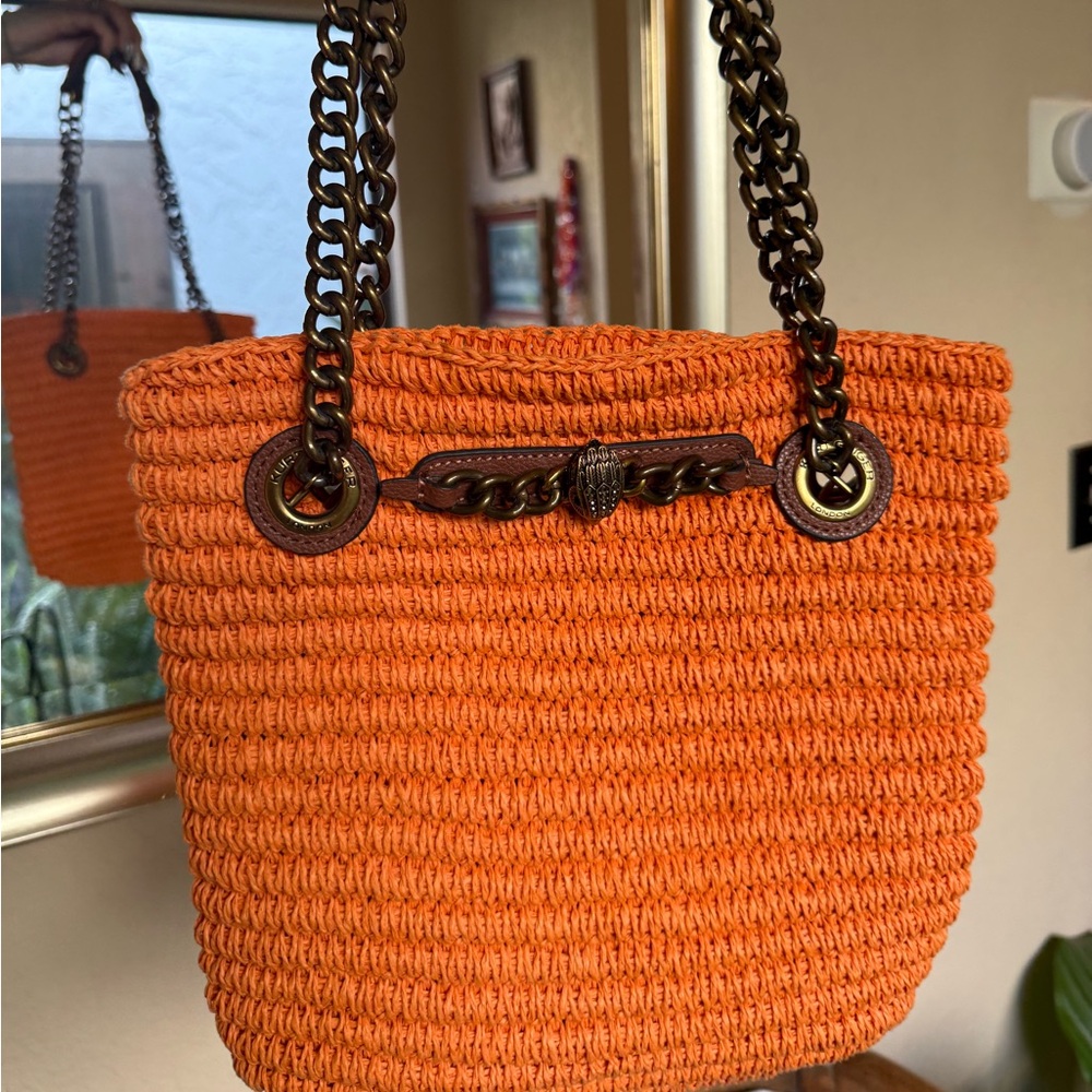 Kurt Geiger Orange Woven Chain-Handle Tote Bag